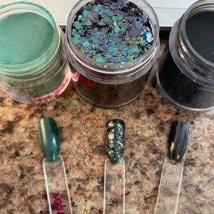 Revel and LV Green/Black/Chunky Glitter Bundle Dip - All 0.5 oz - NWOT